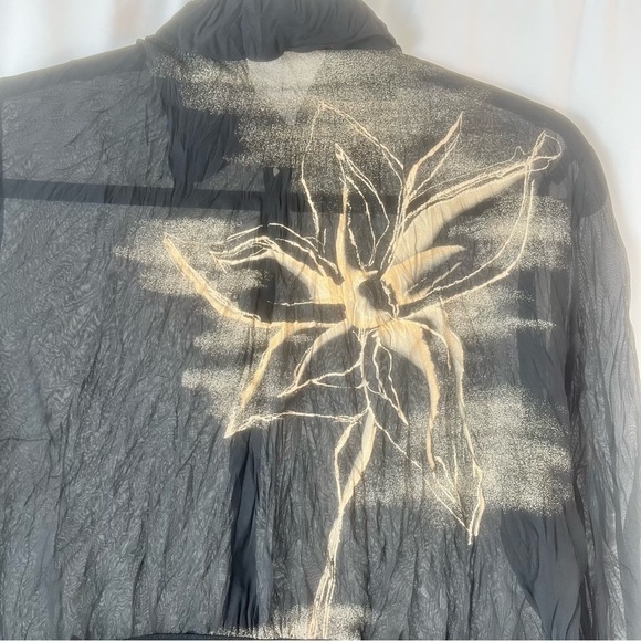 Vintage Blacky dress Berlin sleeved semi-sheer top. Black with Floral Design 8 - Picture 12 of 16